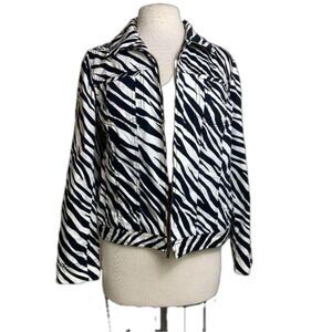 Jones New York Y2K M zebra jacket with hand pockets breast pockets black white